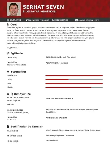 Bilgisayar Mühendisi CV Örnekleri cv indir